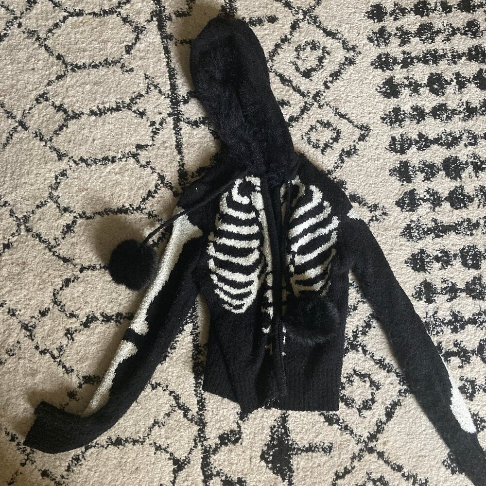Too Fast Soft Skeleton Zip Up Jacket Hoodie, size S